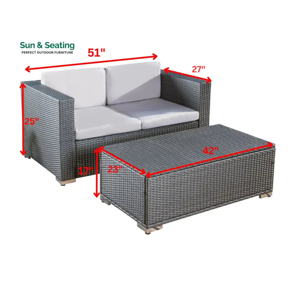 Celi Outdoor Patio Sofa Set 2 Seater and 1 Center table Set (Dark Grey) Sofa Sets