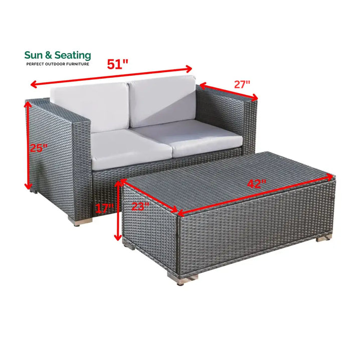 Celi Outdoor Patio Sofa Set 2 Seater and 1 Center table Set (Dark Grey) Sofa Sets