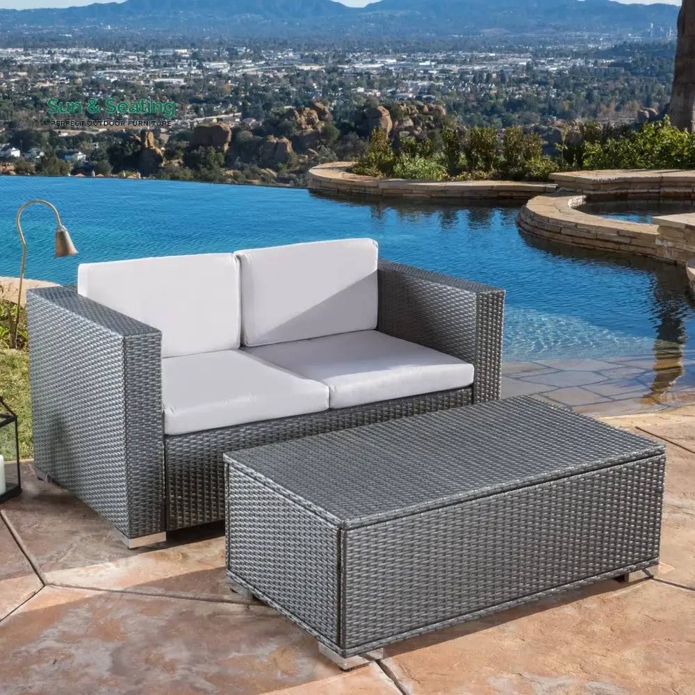 Celi Outdoor Patio Sofa Set 2 Seater and 1 Center table Set (Dark Grey) Sofa Sets
