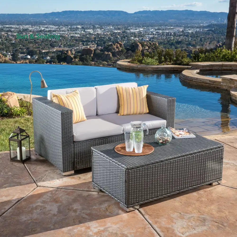 Celi Outdoor Patio Sofa Set 2 Seater and 1 Center table Set (Dark Grey) Sofa Sets