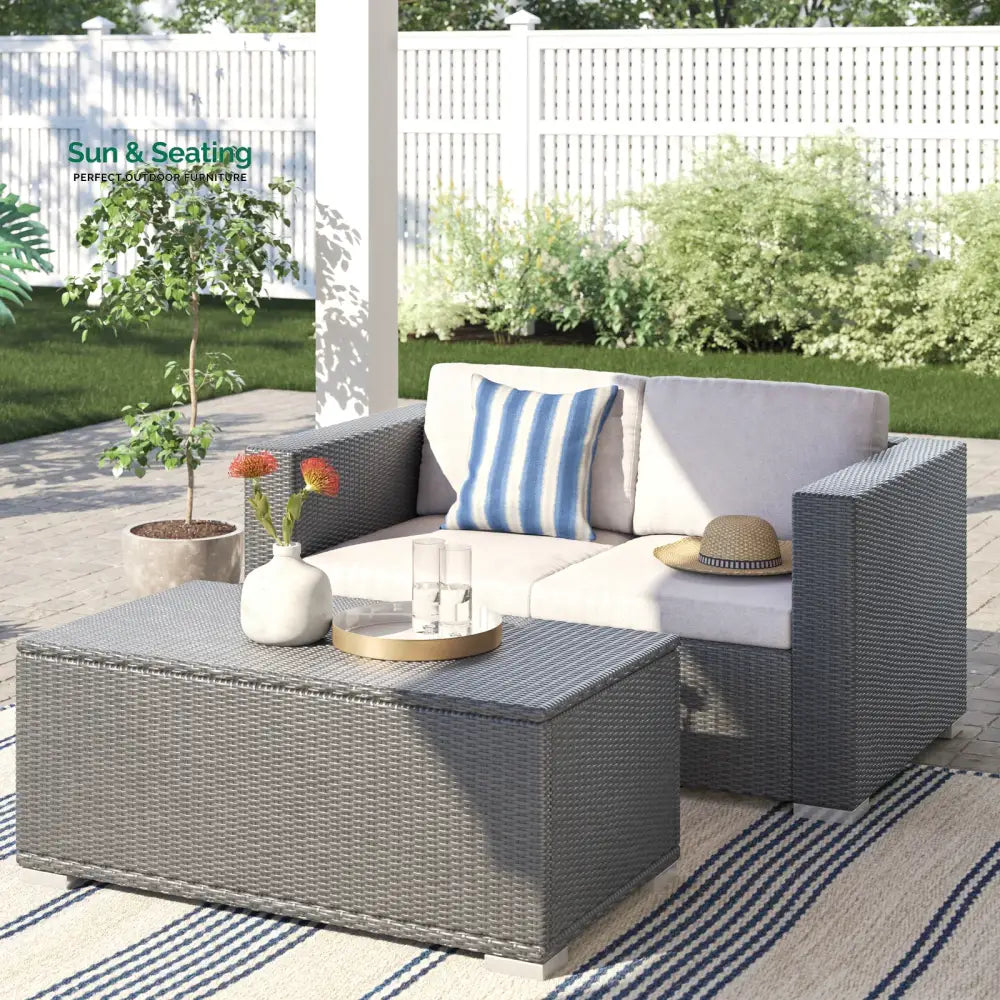 Celi Outdoor Patio Sofa Set 2 Seater and 1 Center table Set (Dark Grey) Sofa Sets
