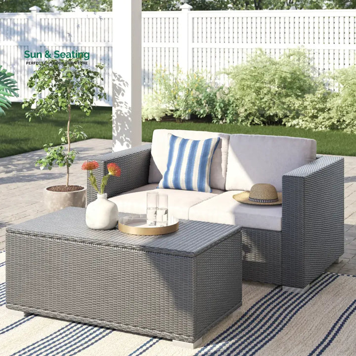 Celi Outdoor Patio Sofa Set 2 Seater and 1 Center table Set (Dark Grey) Sofa Sets