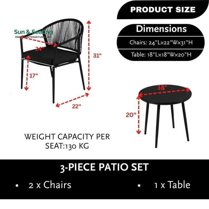 Celia 3 Piece Garden Outdoor Rope Patio Set Patio Set