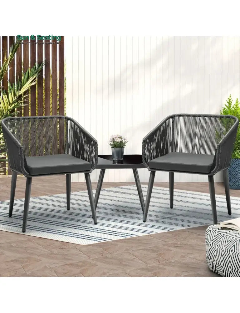 Centx Outdoor Patio Seating Set 2 Chairs and 1 Table Set (Black) Coffee Table Sets