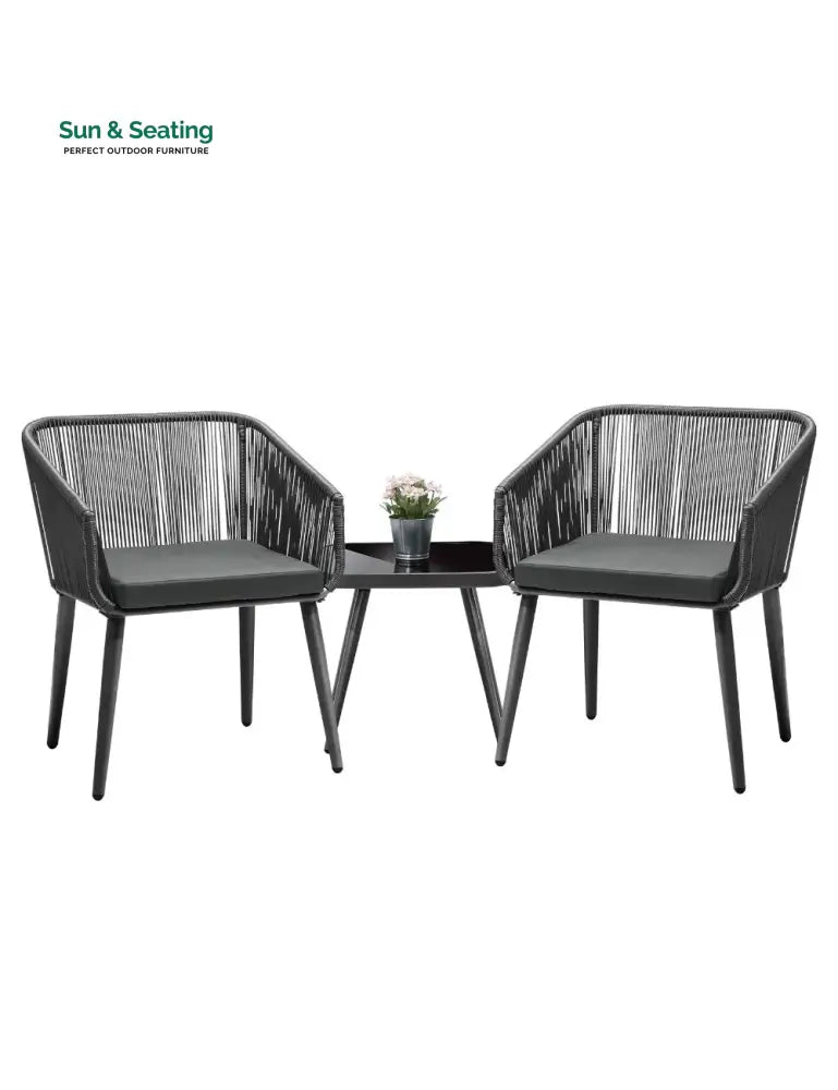 Centx Outdoor Patio Seating Set 2 Chairs and 1 Table Set (Black) Coffee Table Sets