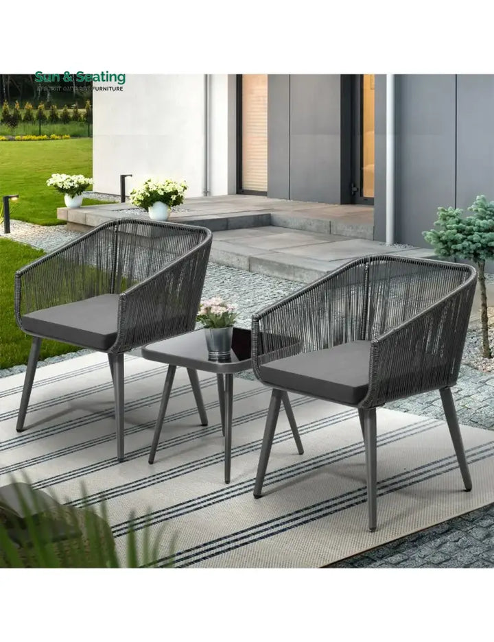 Centx Outdoor Patio Seating Set 2 Chairs and 1 Table Set (Black) Coffee Table Sets