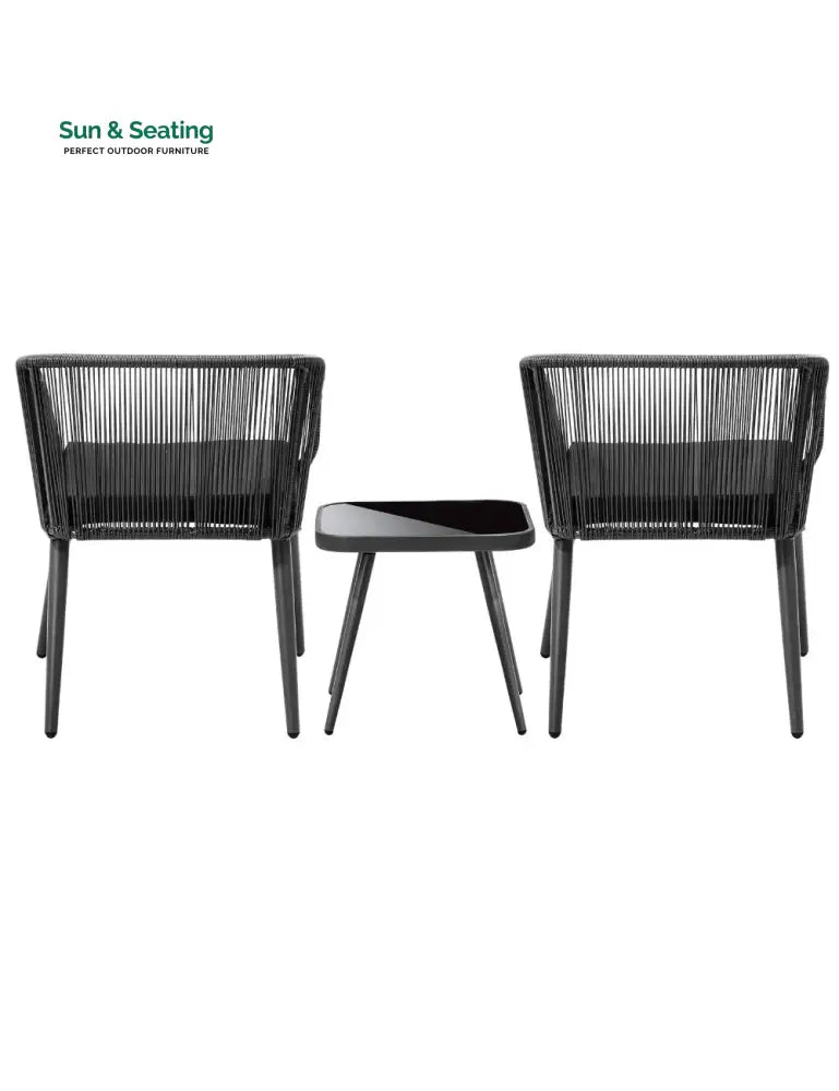 Centx Outdoor Patio Seating Set 2 Chairs and 1 Table Set (Black) Coffee Table Sets