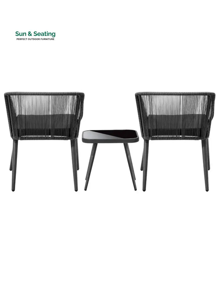 Centx Outdoor Patio Seating Set 2 Chairs and 1 Table Set (Black) Coffee Table Sets