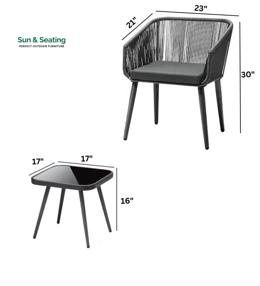 Centx Outdoor Patio Seating Set 2 Chairs and 1 Table Set (Black) Coffee Table Sets