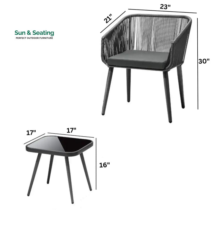 Centx Outdoor Patio Seating Set 2 Chairs and 1 Table Set (Black) Coffee Table Sets