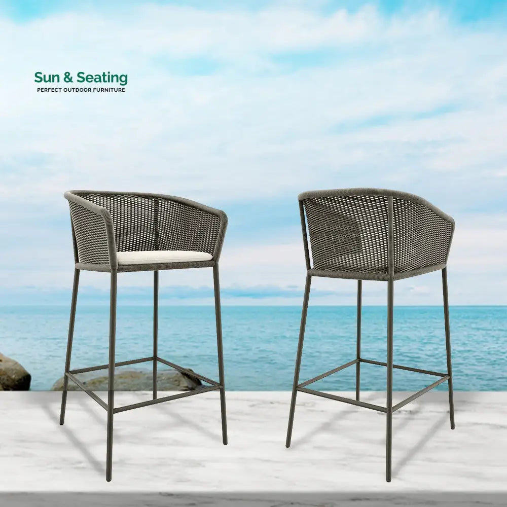 Cerci Outdoor Patio Bar Chair 2 Chairs For Balcony Braided &amp; Rope (Grey) Bar Sets