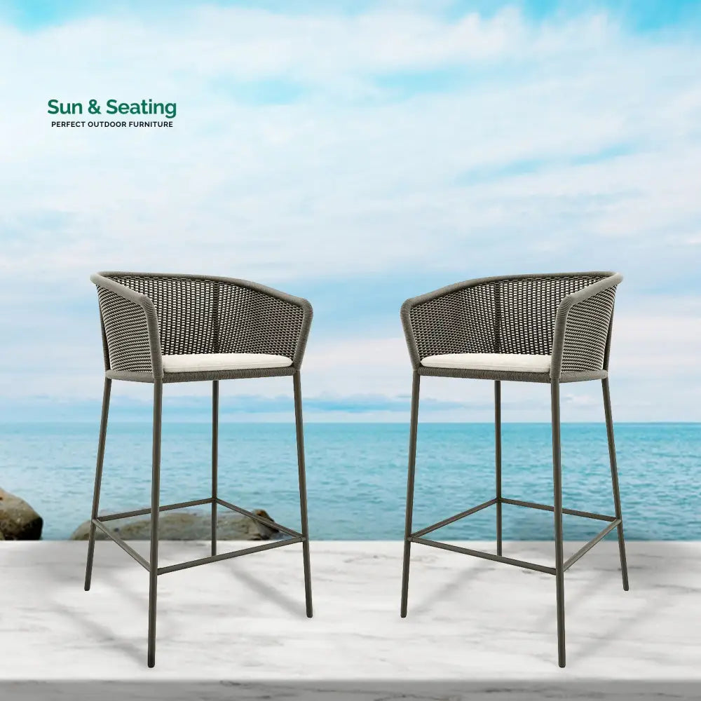 Cerci Outdoor Patio Bar Chair 2 Chairs For Balcony Braided & Rope (Grey) Bar Sets