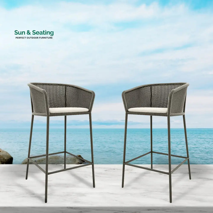 Cerci Outdoor Patio Bar Chair 2 Chairs For Balcony Braided &amp; Rope (Grey) Bar Sets