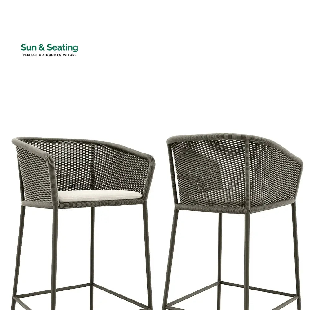 Cerci Outdoor Patio Bar Chair 2 Chairs For Balcony Braided &amp; Rope (Grey) Bar Sets