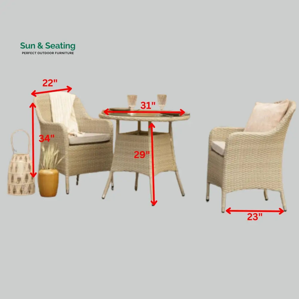 Cerci Outdoor Patio Seating Set 2 Chairs and 1 Table Set (Cream) Coffee Table Sets