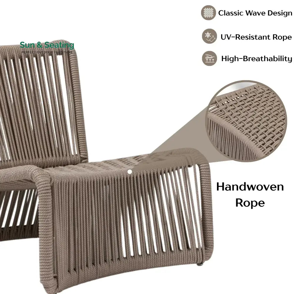 Cestino Outdoor Patio Seating Set 2 Chairs and 1 Table Set (Beige) Braided &amp; Rope Coffee Table Sets