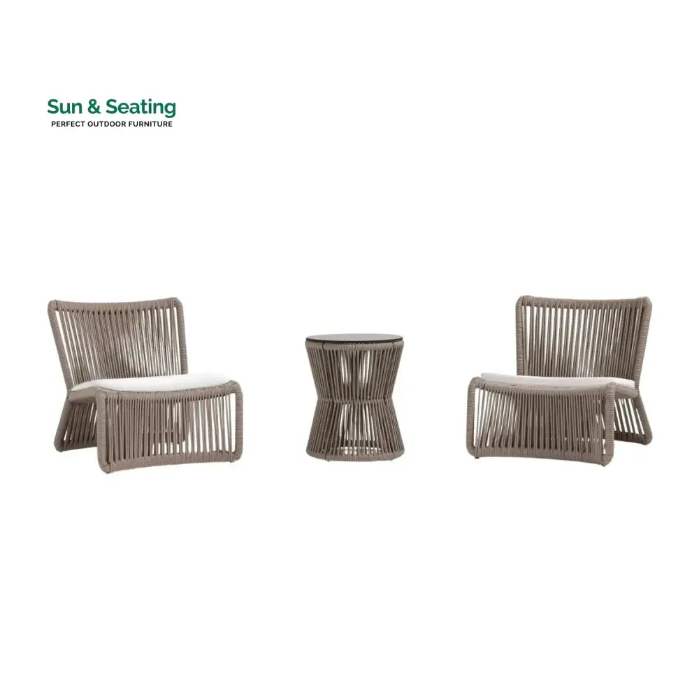 Cestino Outdoor Patio Seating Set 2 Chairs and 1 Table Set (Beige) Braided &amp; Rope Coffee Table Sets