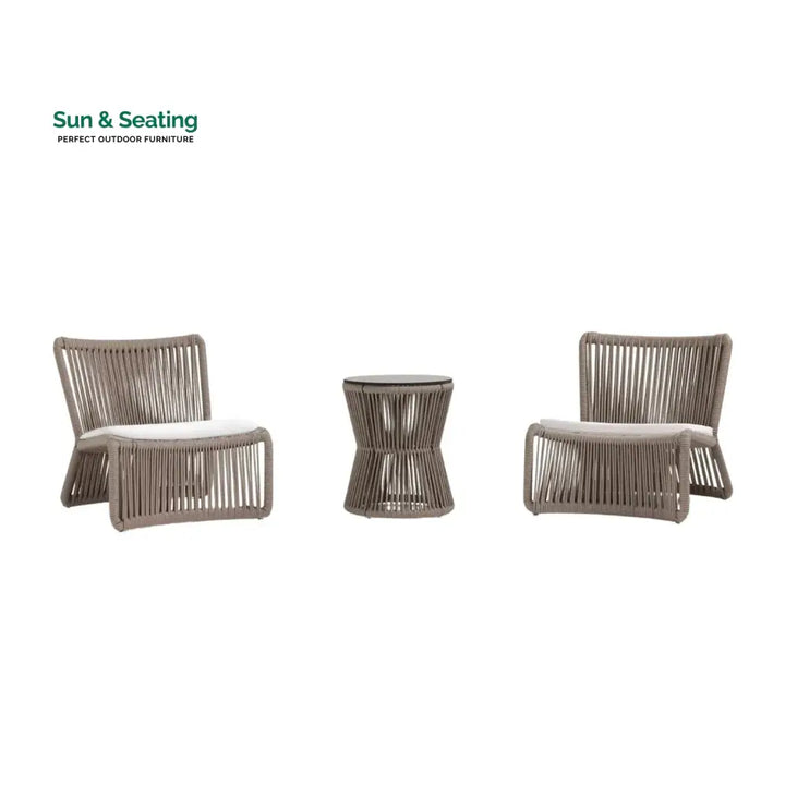 Cestino Outdoor Patio Seating Set 2 Chairs and 1 Table Set (Beige) Braided &amp; Rope Coffee Table Sets