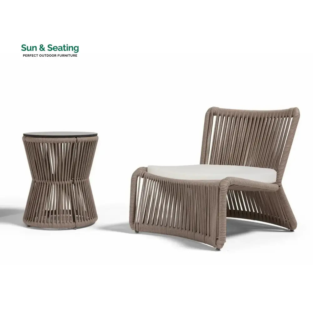 Cestino Outdoor Patio Seating Set 2 Chairs and 1 Table Set (Beige) Braided &amp; Rope Coffee Table Sets