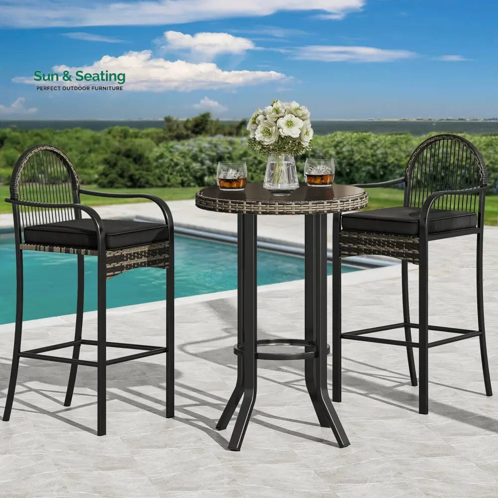 Chairio Outdoor Bar Sets 2 Chairs and 1 Table Patio Bar Set Black Bar Sets