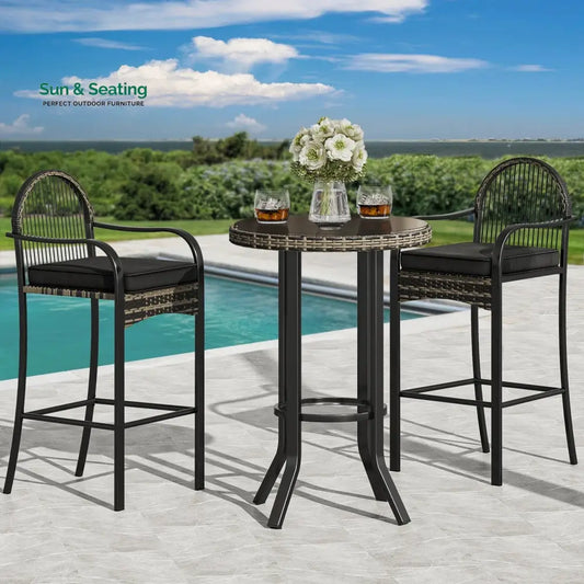 Chairio Outdoor Bar Sets 2 Chairs and 1 Table Patio Bar Set Black Bar Sets