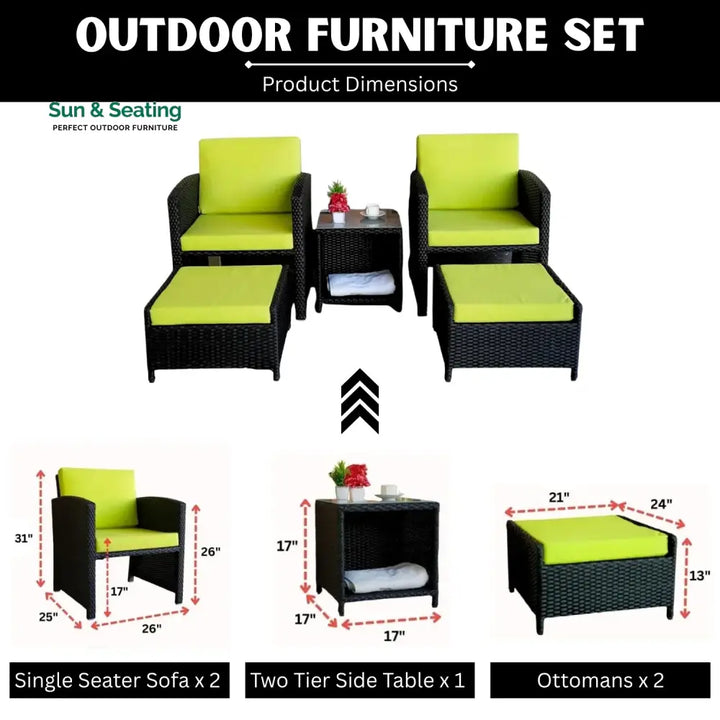 Chandni Outdoor 5 Piece Patio Wicker All Weather Sectional Furniture Set Patio Sofa Set