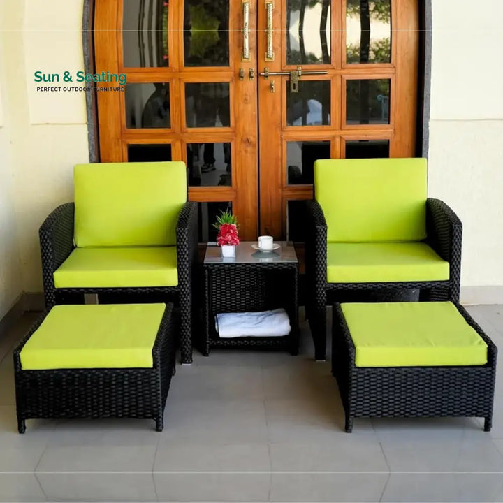 Chandni Outdoor 5 Piece Patio Wicker All Weather Sectional Furniture Set Patio Sofa Set