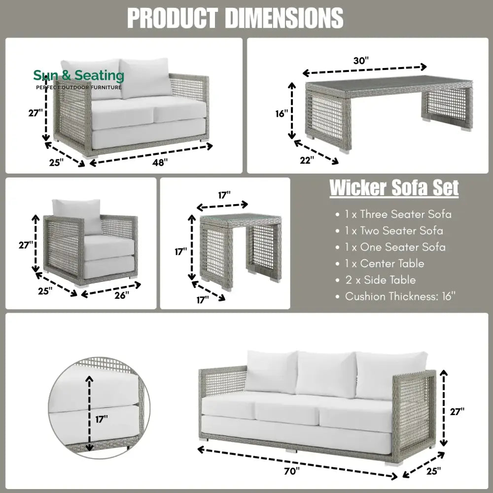 Charmi Outdoor Wicker Woven 6 Pieces Sectional Patio Furniture Set Sofa Set