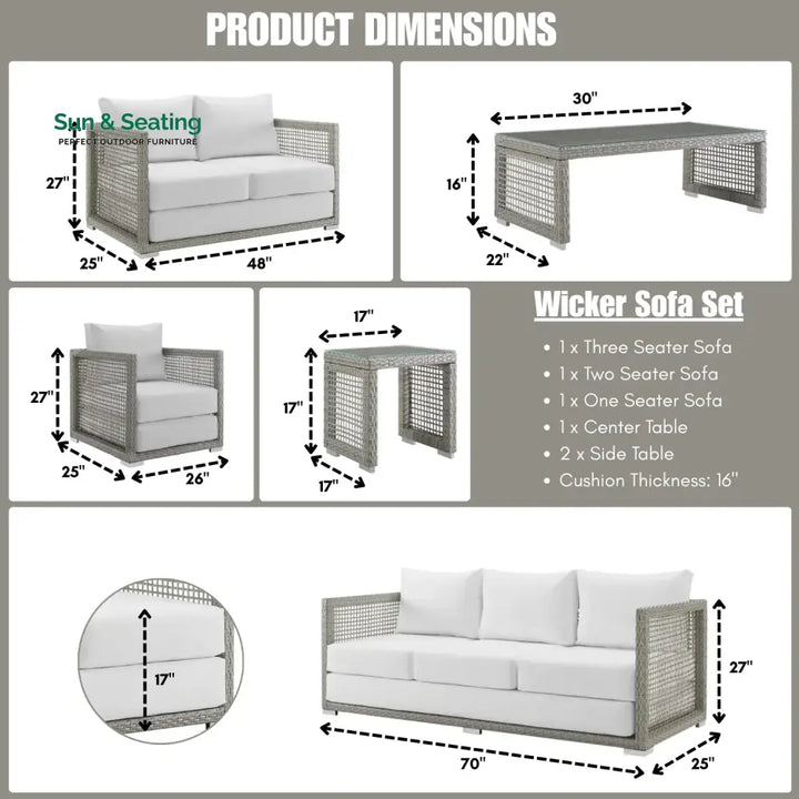Charmi Outdoor Wicker Woven 6 Pieces Sectional Patio Furniture Set Sofa Set