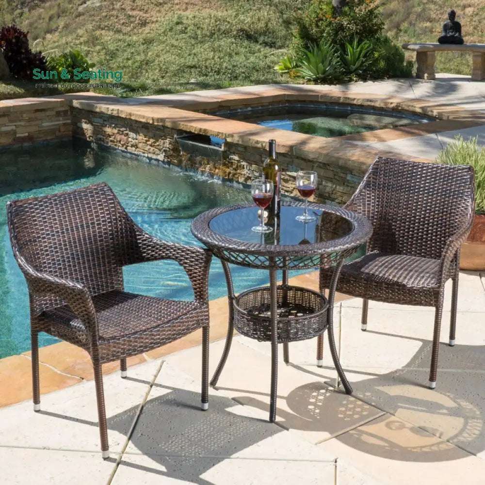 Chau Outdoor Patio Seating Set 2 Chairs and 1 Table Set (Dark Brown) Coffee Table Sets