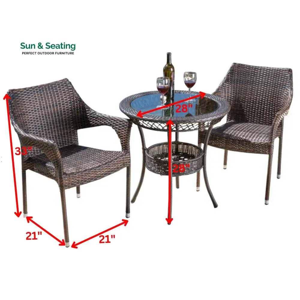 Chau Outdoor Patio Seating Set 2 Chairs and 1 Table Set (Dark Brown) Coffee Table Sets