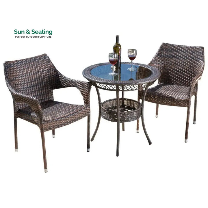 Chau Outdoor Patio Seating Set 2 Chairs and 1 Table Set (Dark Brown) Coffee Table Sets