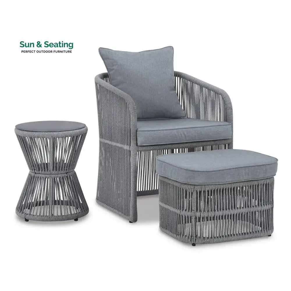 Chhaya Outdoor 3 Piece Rope Patio Sofa Set (Grey) Patio Sofa Set