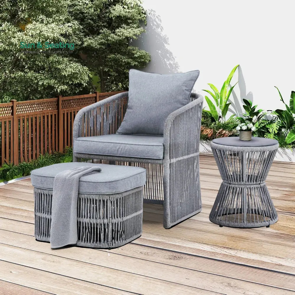 Chhaya Outdoor 3 Piece Rope Patio Sofa Set (Grey) Patio Sofa Set