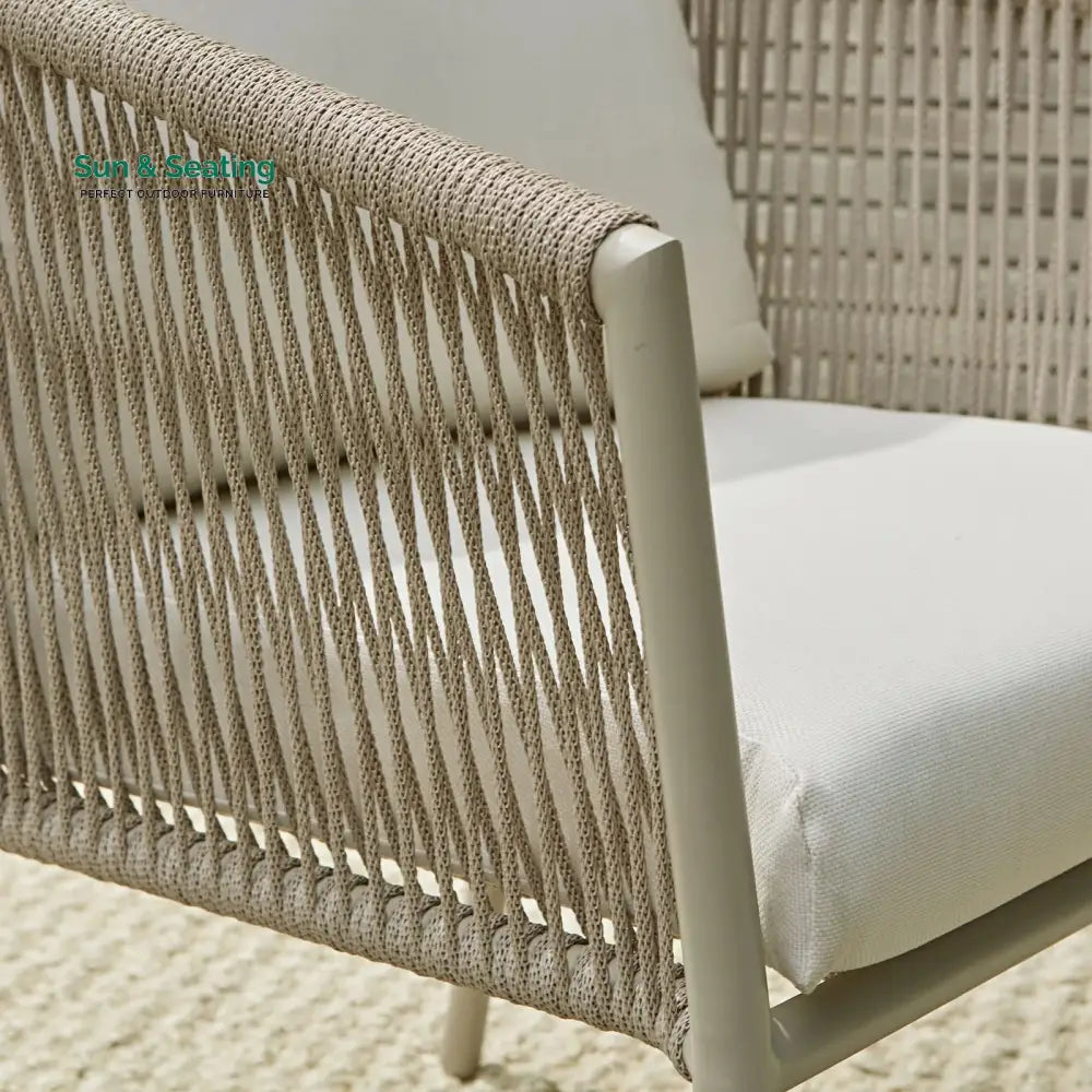 Chimp Outdoor Patio Seating Set 2 Chairs and 1 Table Set (Cream) Braided &amp; Rope Coffee Table Sets