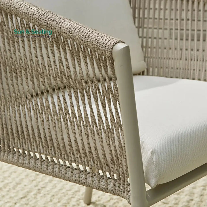 Chimp Outdoor Patio Seating Set 2 Chairs and 1 Table Set (Cream) Braided &amp; Rope Coffee Table Sets