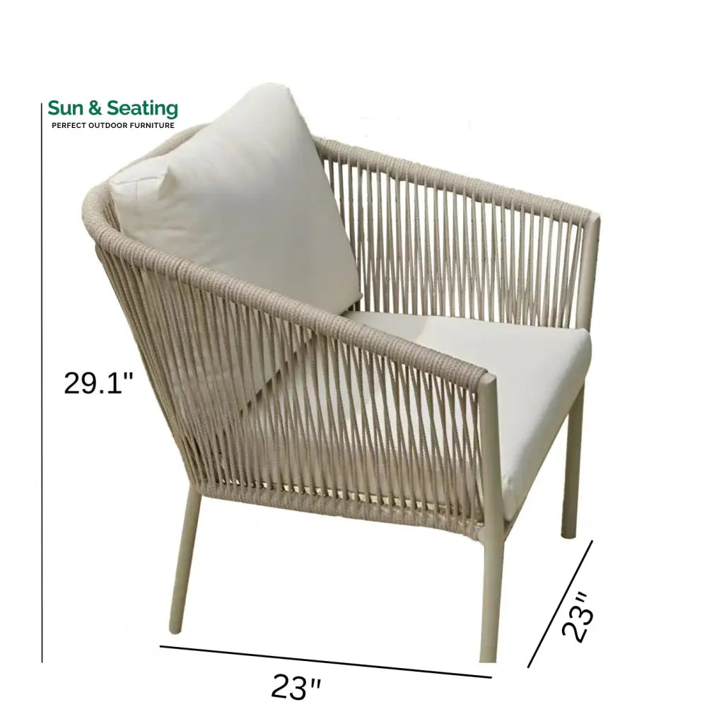 Chimp Outdoor Patio Seating Set 2 Chairs and 1 Table Set (Cream) Braided &amp; Rope Coffee Table Sets