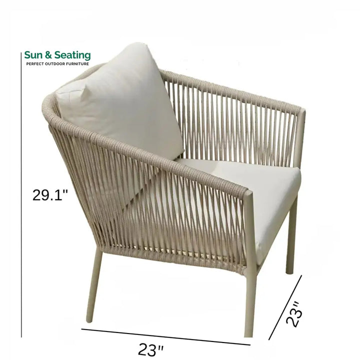Chimp Outdoor Patio Seating Set 2 Chairs and 1 Table Set (Cream) Braided &amp; Rope Coffee Table Sets