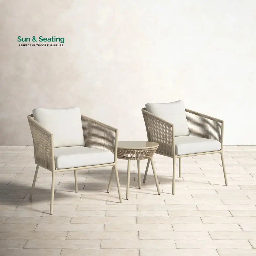 Chimp Outdoor Patio Seating Set 2 Chairs and 1 Table Set (Cream) Braided &amp; Rope Coffee Table Sets