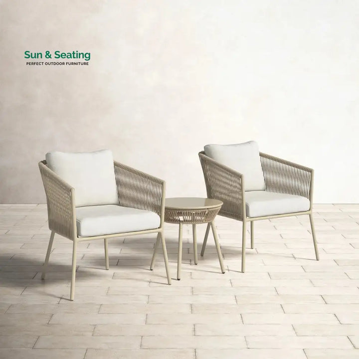 Chimp Outdoor Patio Seating Set 2 Chairs and 1 Table Set (Cream) Braided &amp; Rope Coffee Table Sets