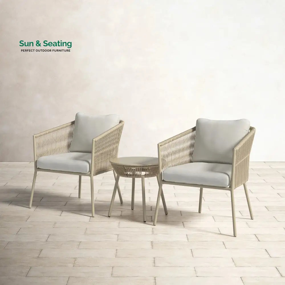 Chimp Outdoor Patio Seating Set 2 Chairs and 1 Table Set (Cream) Braided &amp; Rope Coffee Table Sets