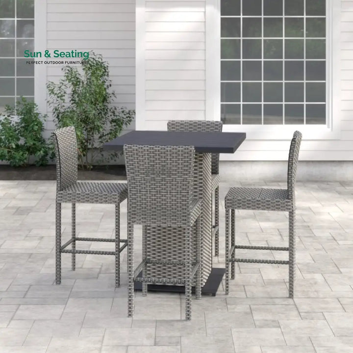 Chino Outdoor Patio Bar Sets 4 Chairs and 1 Table (Silver) Bar Sets