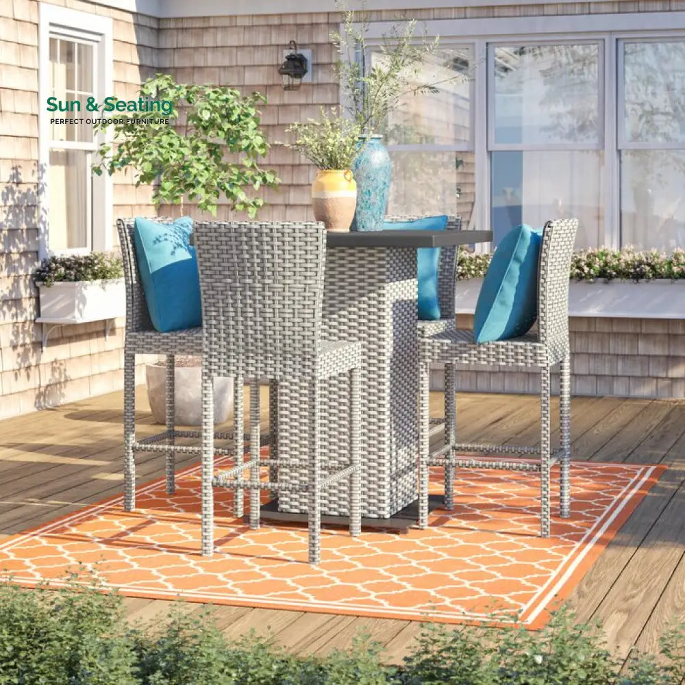 Chino Outdoor Patio Bar Sets 4 Chairs and 1 Table (Silver) Bar Sets