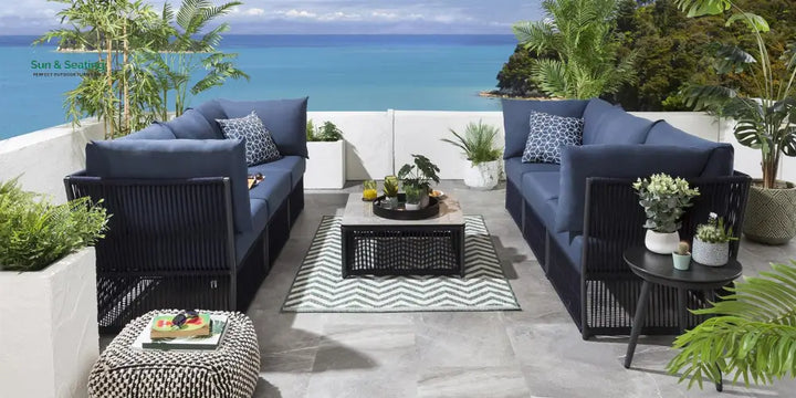 Chiquita Outdoor Sofa Set 6 Seater and 1 Center Table Set (Blue) Braided &amp; Rope Sofa Sets