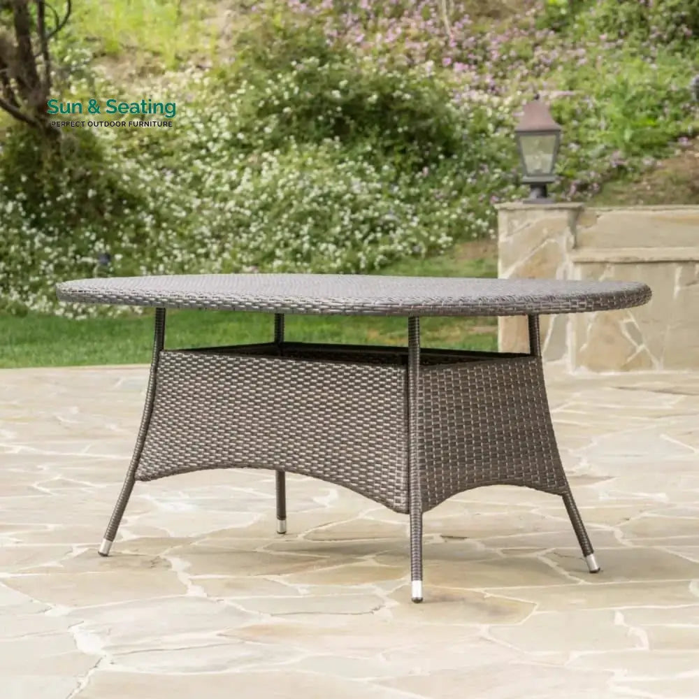 Chitra Outdoor All-Weather Rattan Wicker Round Coffee Table (Dark Brown) Table