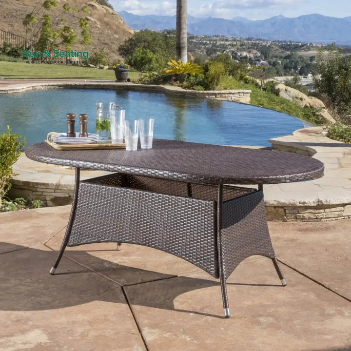 Chitra Outdoor All-Weather Rattan Wicker Round Coffee Table (Dark Brown) Table