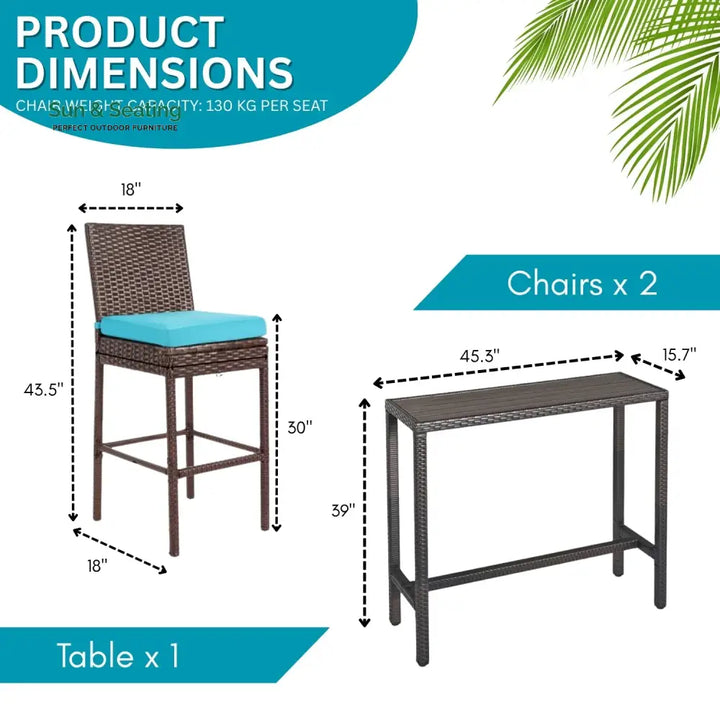 Chiyo All-Weather Rattan Wicker Bar Set with High-Top Outdoor Table &amp; Chairs Bar Set