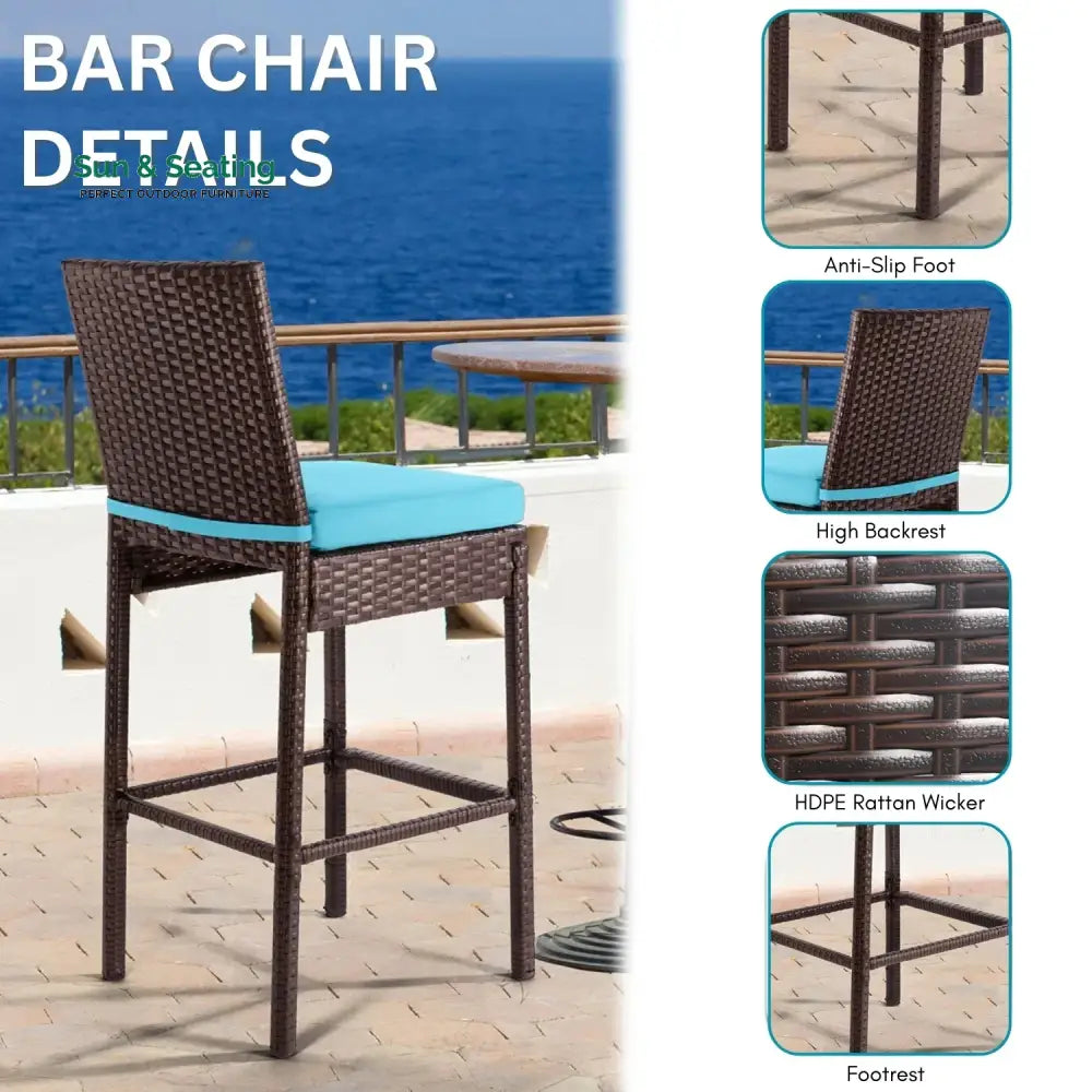 Chiyo All-Weather Rattan Wicker Bar Set with High-Top Outdoor Table &amp; Chairs Bar Set