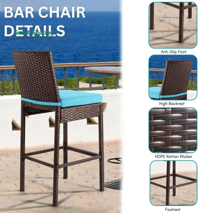 Chiyo All-Weather Rattan Wicker Bar Set with High-Top Outdoor Table &amp; Chairs Bar Set