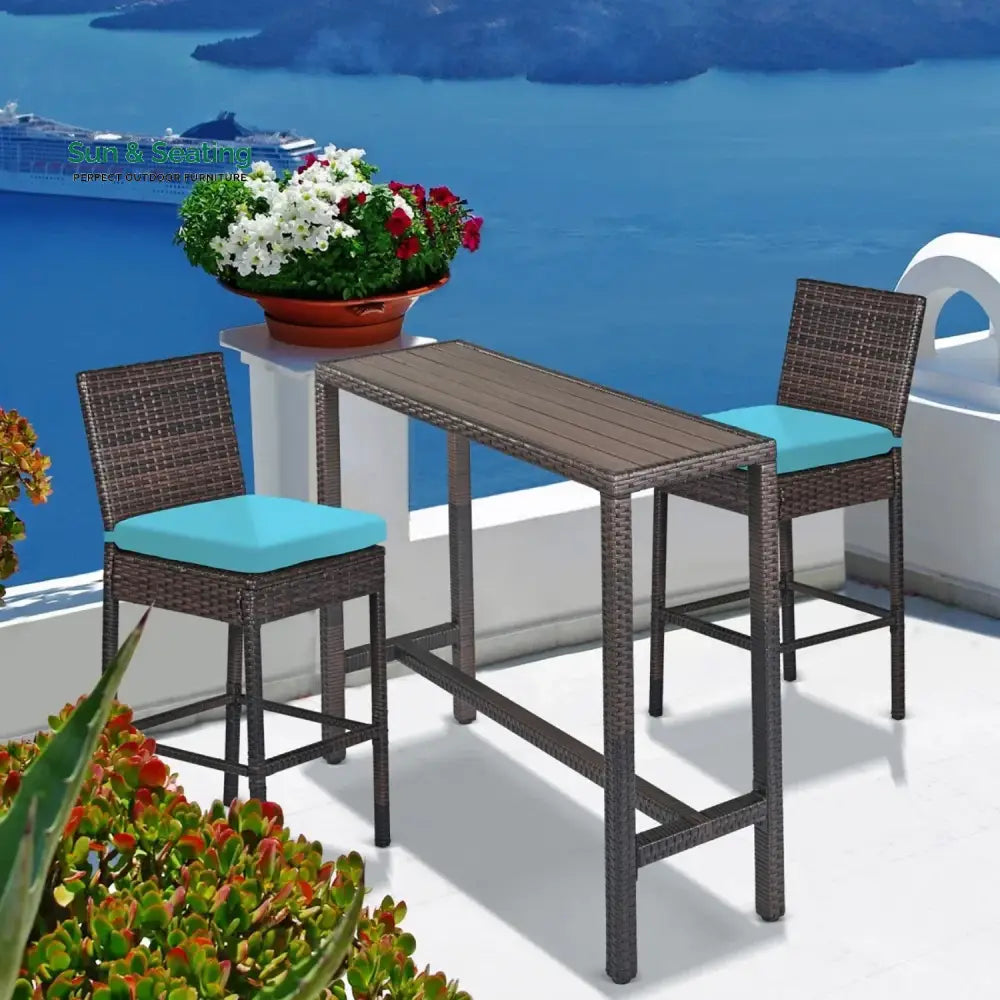Chiyo All-Weather Rattan Wicker Bar Set with High-Top Outdoor Table &amp; Chairs Bar Set